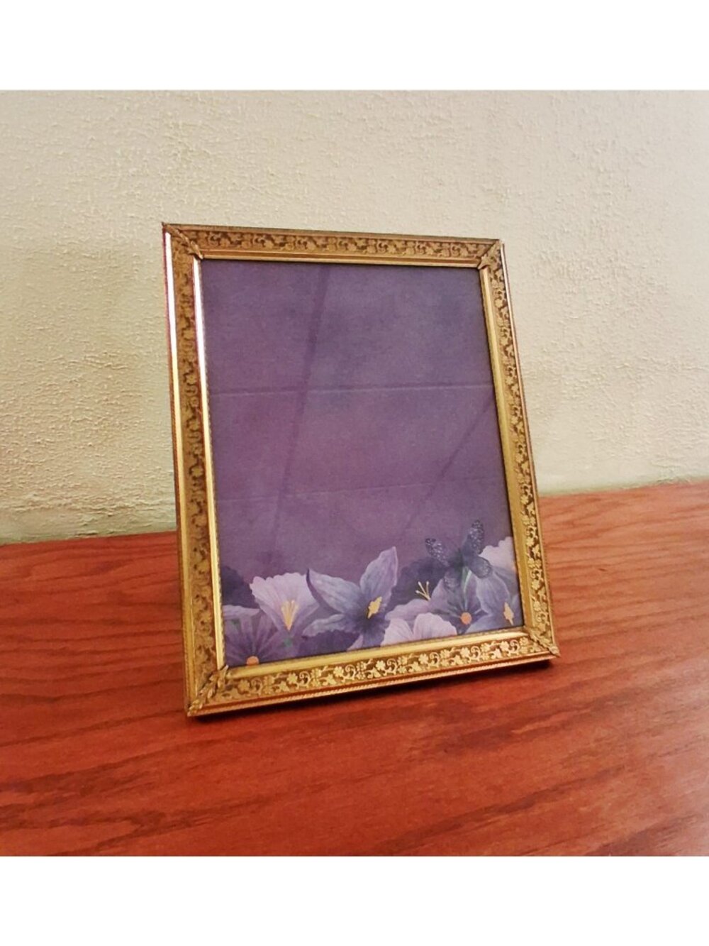 Frame Picture Photo Gold Ornate Embossed Metal Easel Back Vintage